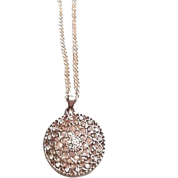 Charming Charlie Gold-tone Rhinestone Filigree Pendant Necklace - Picture 1 of 14